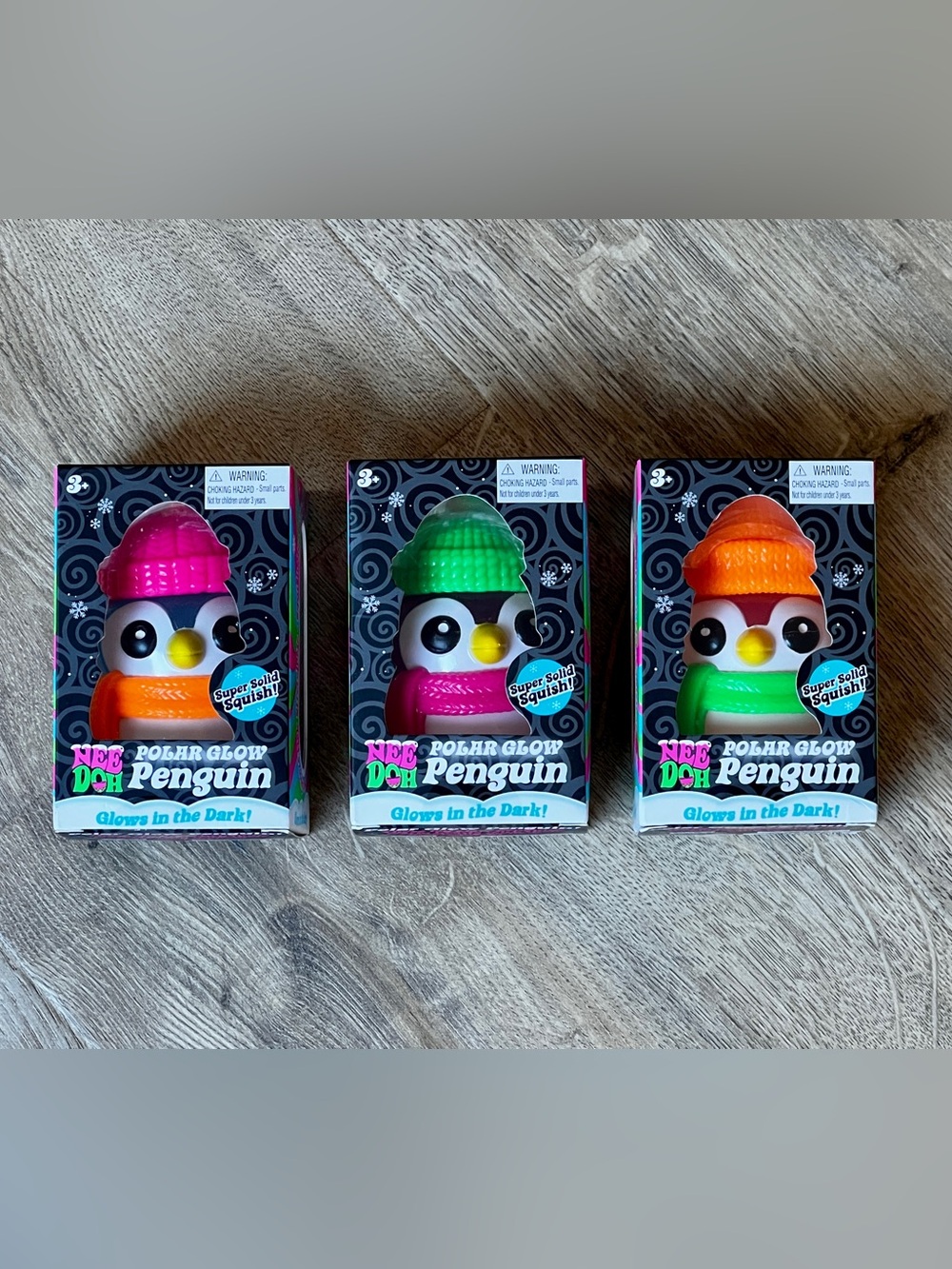 NeeDoh Polar Glow Penguins – Set of 3 – Glow in the Dark – NEW